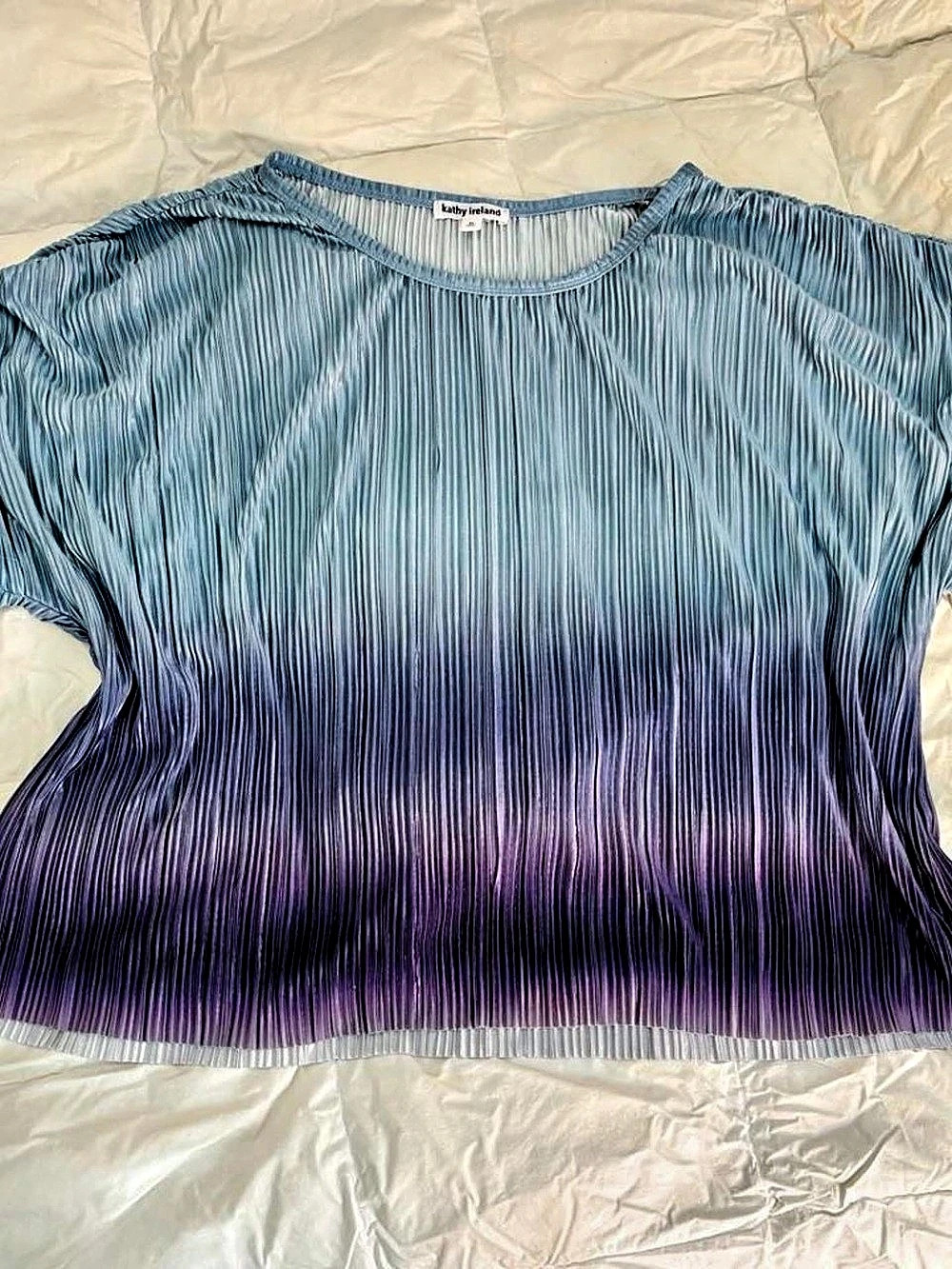 Kathy Ireland Pleated Color Block Top Blue & Purple XL Like New
